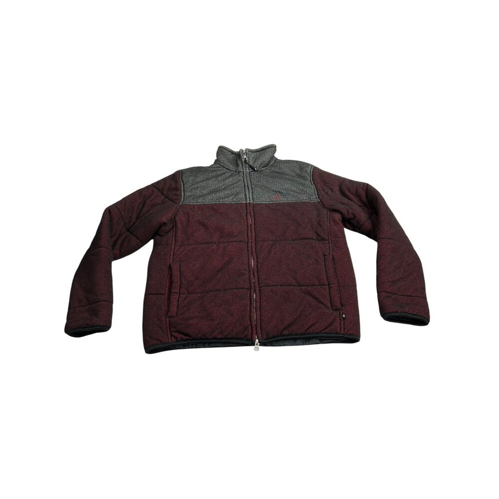 Nautica Mens Burgundy & Gray Full-Zip Puffer Jacket Size S With Pockets
